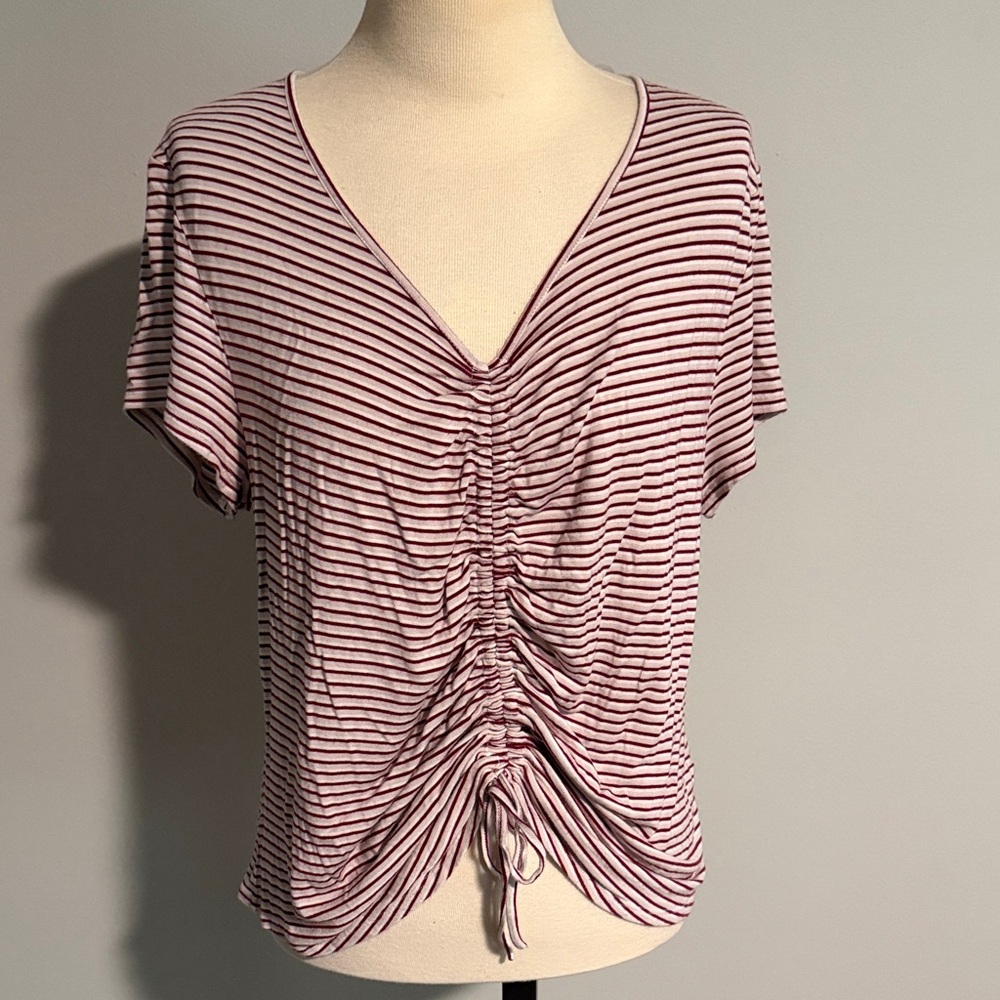 Striped V-Neck Ruched Top - Picture 4 of 6